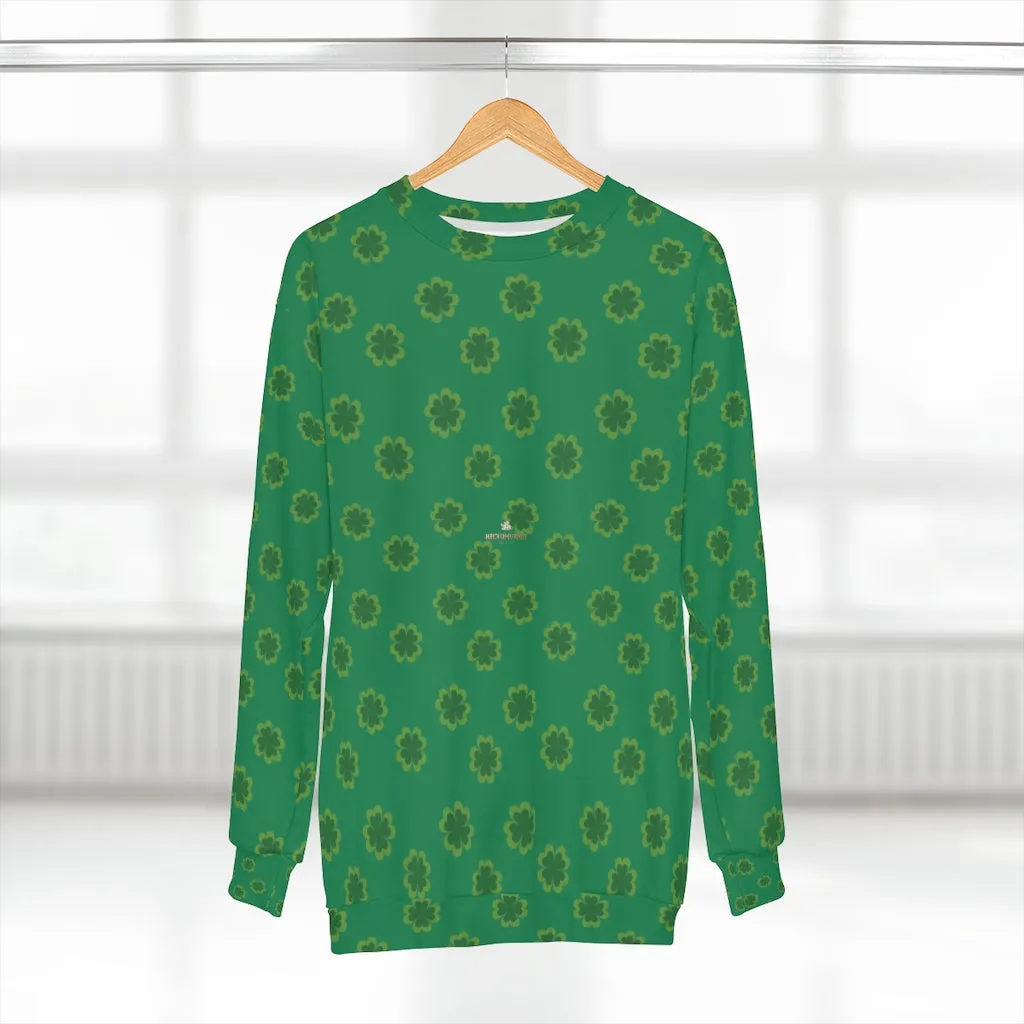 Green St. Patty's Day Sweatshirt, Dark Green St. Patrick's Day Green Clover Print Unisex Couple's Sweatshirt- Made in USA (US Size: XS-2XL)