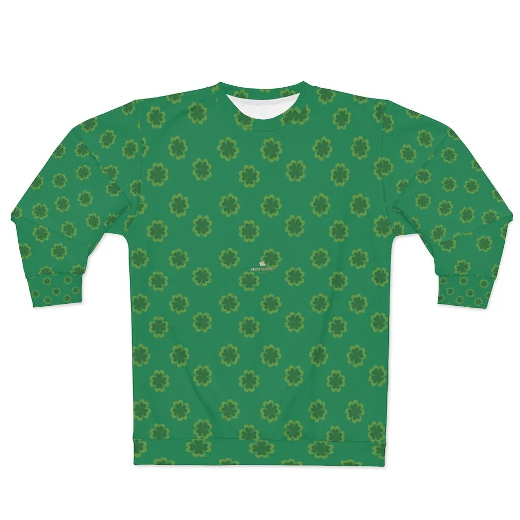 Green St. Patty's Day Sweatshirt, Dark Green St. Patrick's Day Green Clover Print Unisex Couple's Sweatshirt- Made in USA (US Size: XS-2XL)