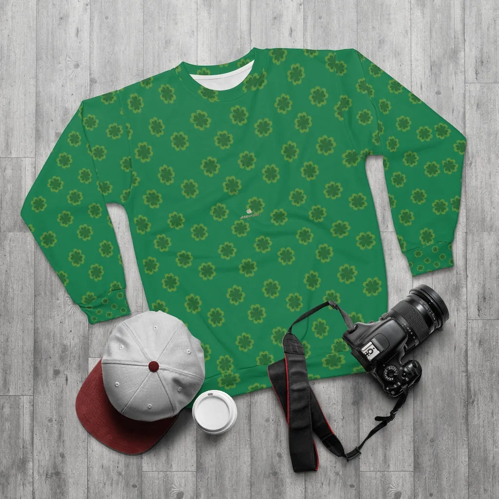 Green St. Patty's Day Sweatshirt, Dark Green St. Patrick's Day Green Clover Print Unisex Couple's Sweatshirt- Made in USA (US Size: XS-2XL)