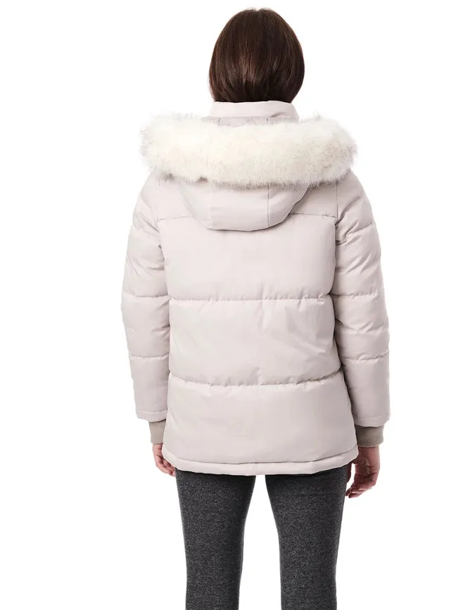 Horizontal Quilt Puffer with Fur Trim