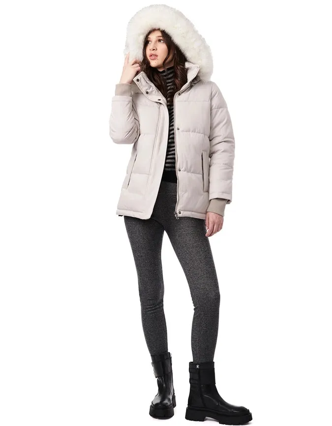 Horizontal Quilt Puffer with Fur Trim
