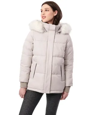 Horizontal Quilt Puffer with Fur Trim
