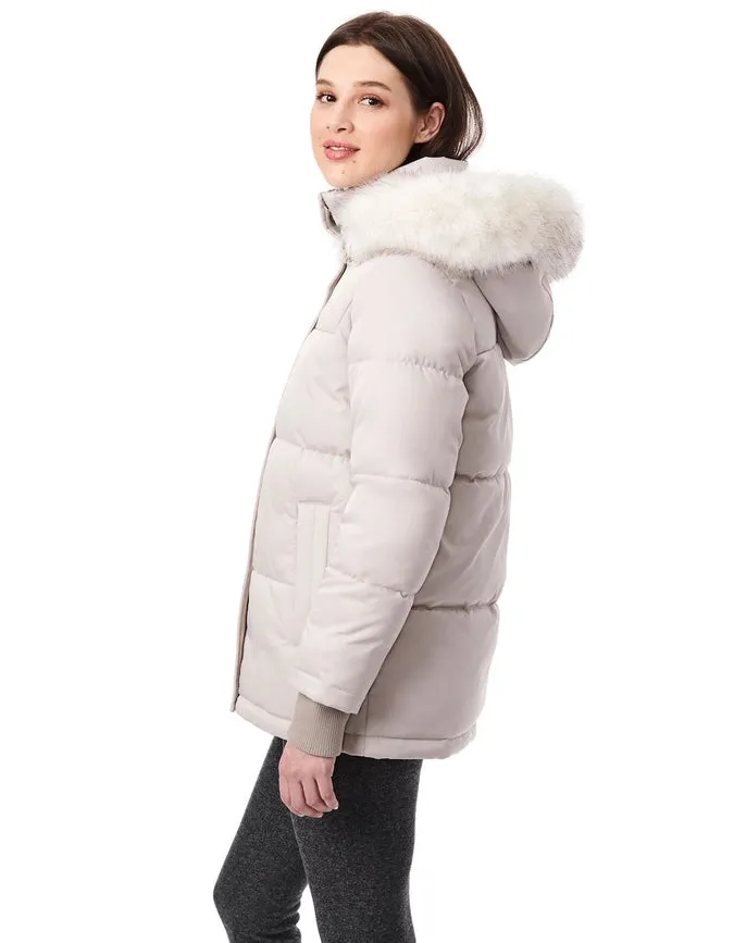 Horizontal Quilt Puffer with Fur Trim