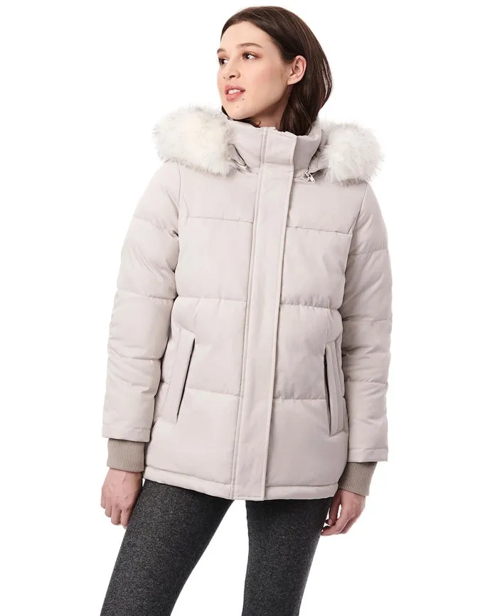 Horizontal Quilt Puffer with Fur Trim