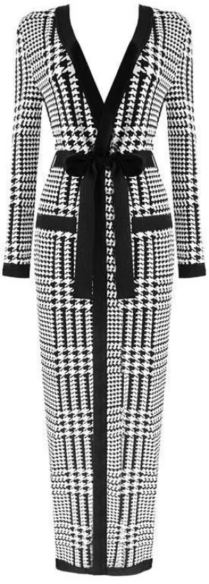 Houndstooth Stretch Cardigan/Wrap-Dress