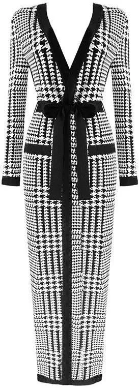 Houndstooth Stretch Cardigan/Wrap-Dress