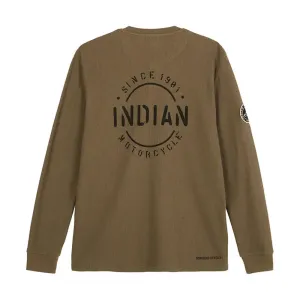Indian Motorcycle  Polaris Mens Long Sleeve Stencil Block Icon Henley T-Shirt Tee