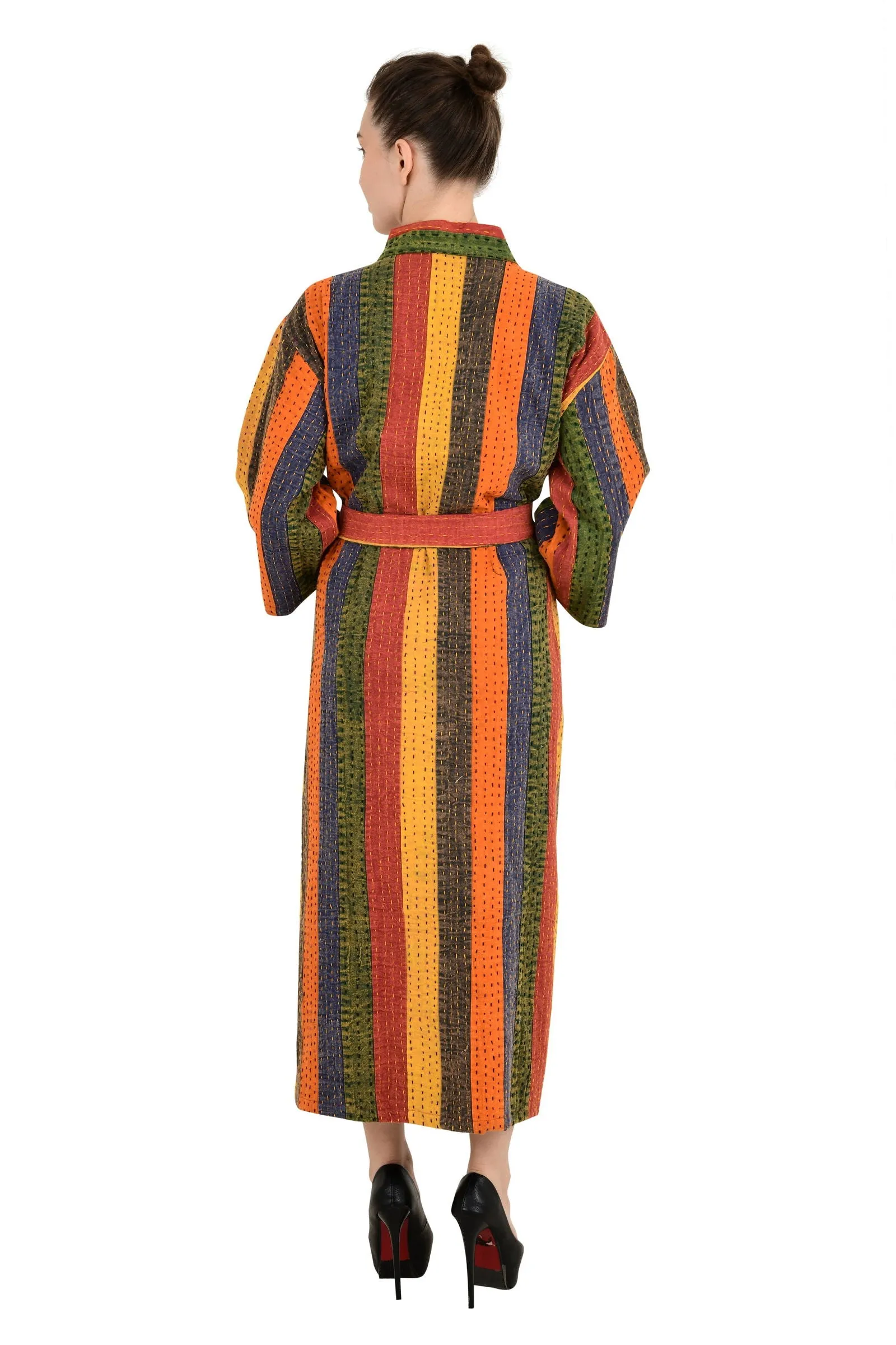 Kantha Pure Cotton Reversible Long Kimono Women Stonewashed Boho Robe