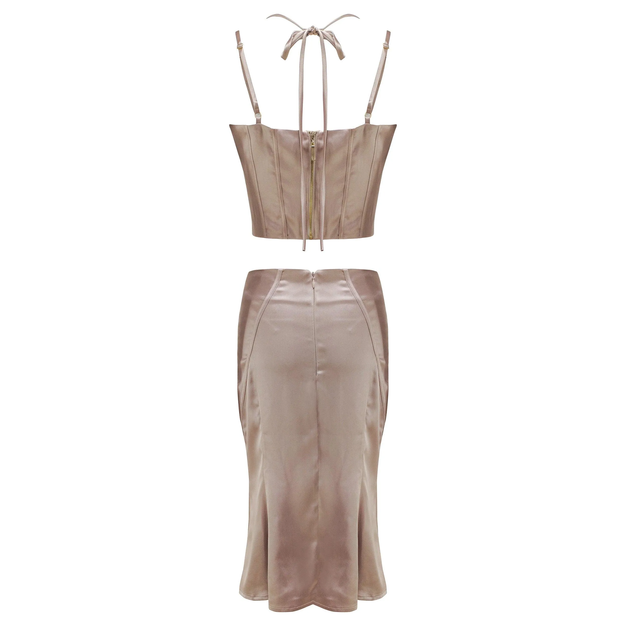 KittenAlarm - Gala Solid Crop Top & Midi Length Skirt Set
