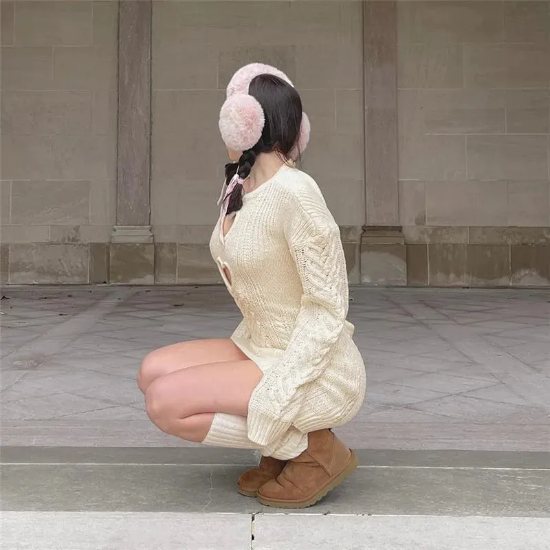 Knit Sweater Heart Charming Cut-Out Mini Dress