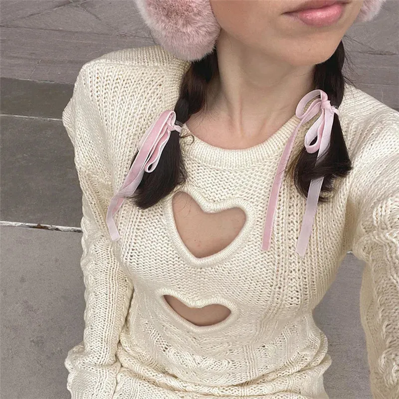 Knit Sweater Heart Charming Cut-Out Mini Dress