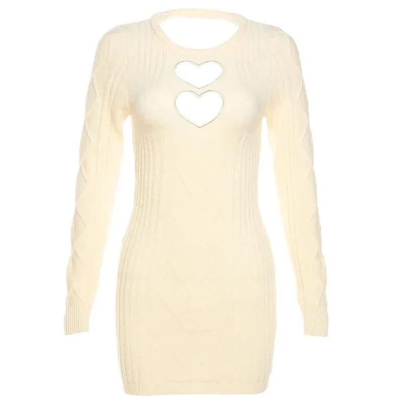 Knit Sweater Heart Charming Cut-Out Mini Dress