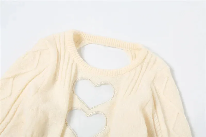 Knit Sweater Heart Charming Cut-Out Mini Dress