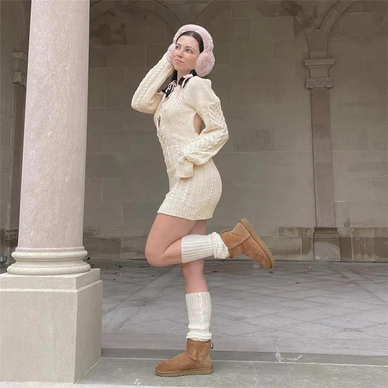 Knit Sweater Heart Charming Cut-Out Mini Dress