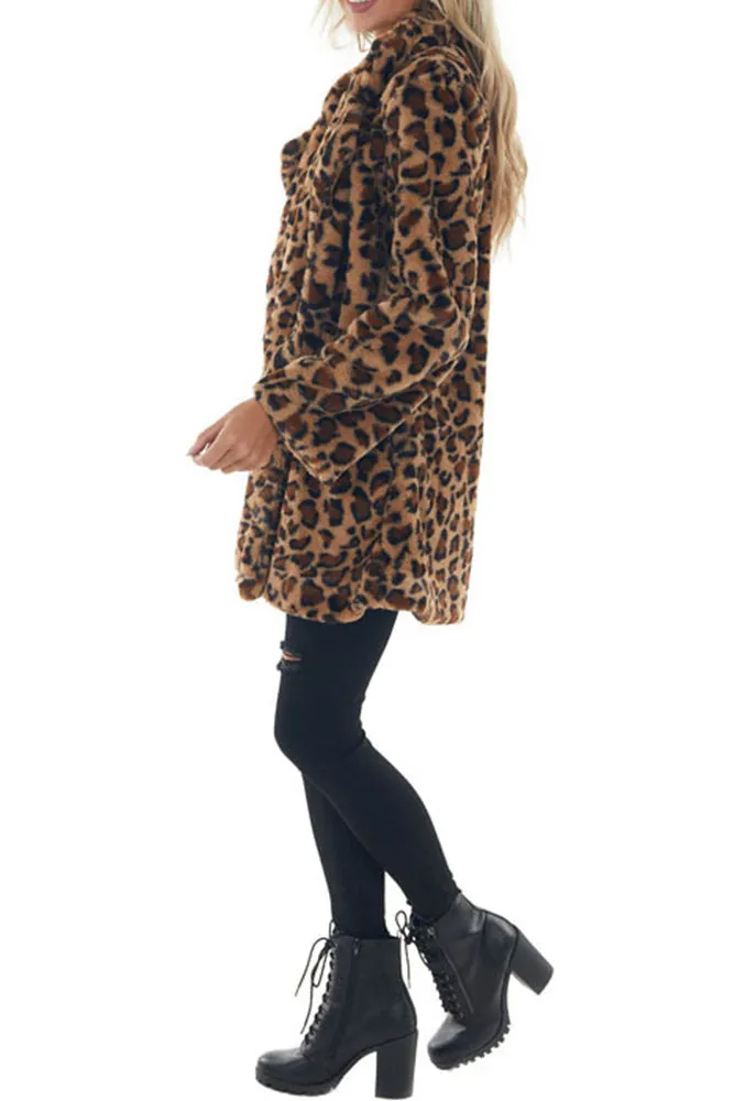 Leopard Fluffy Coat With Pockets