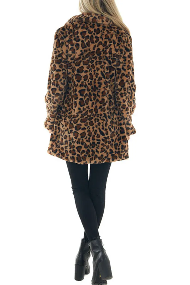 Leopard Fluffy Coat With Pockets