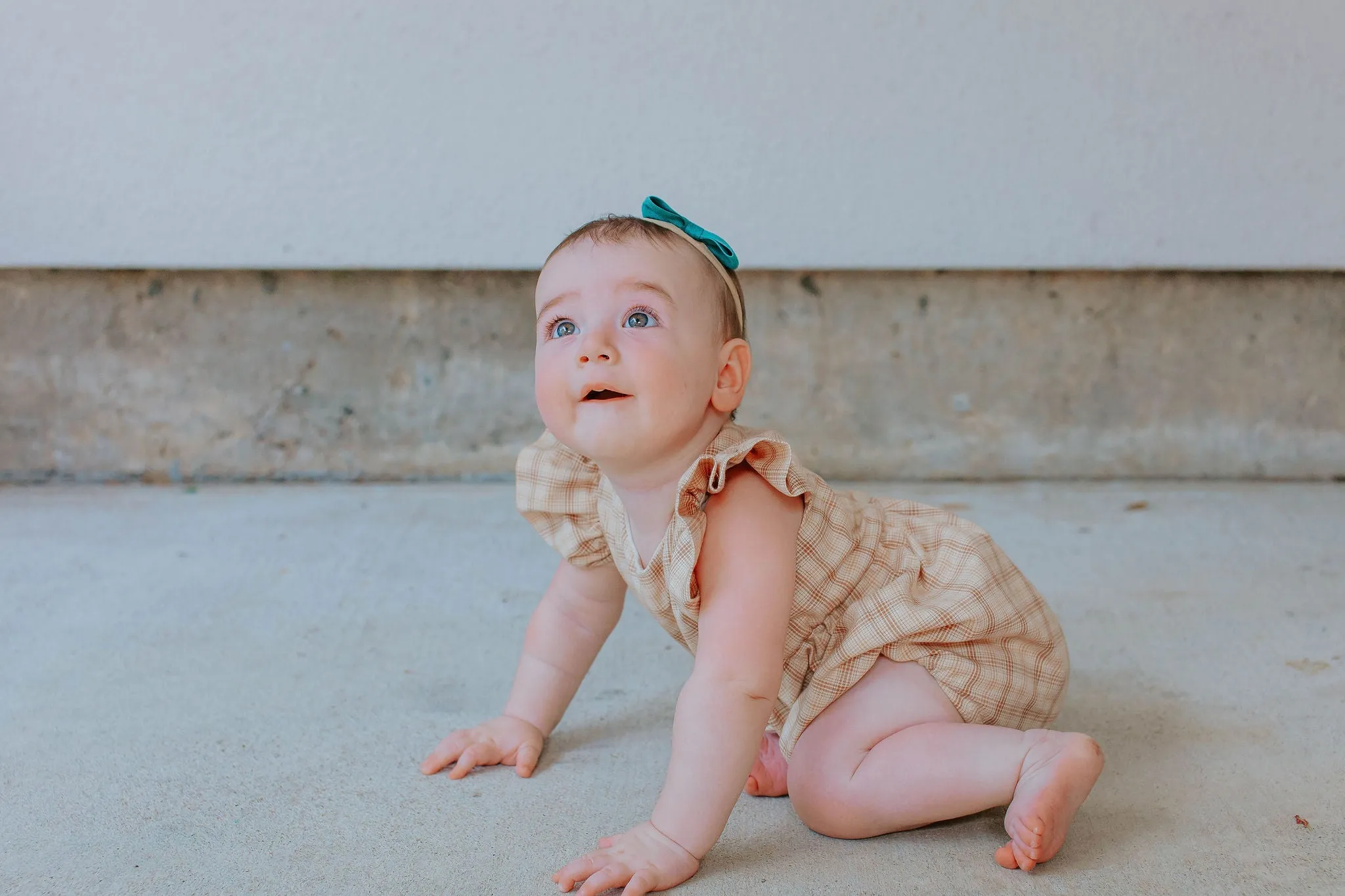 Little Girl's Beige Plaid Ruffle Sleeve Cotton Dress
