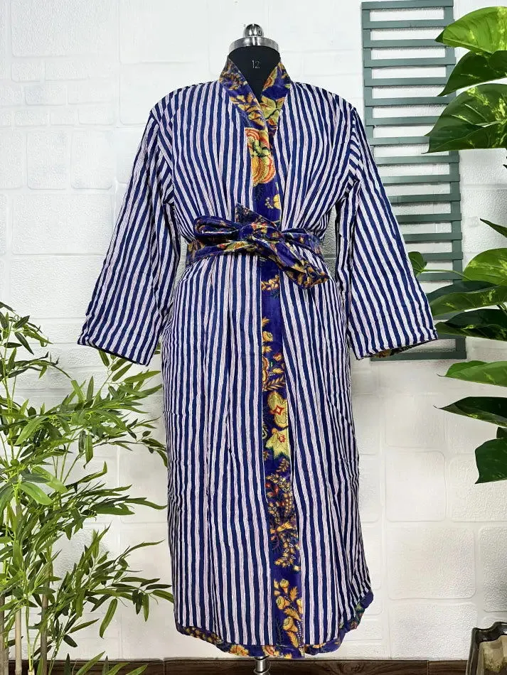 Luxury Velvet House Robe Unisex Kimono Jacket Reversible Silk Lined Autumn Winter Gift Elegant Floral Blue Malibu Bluish Valentine Love
