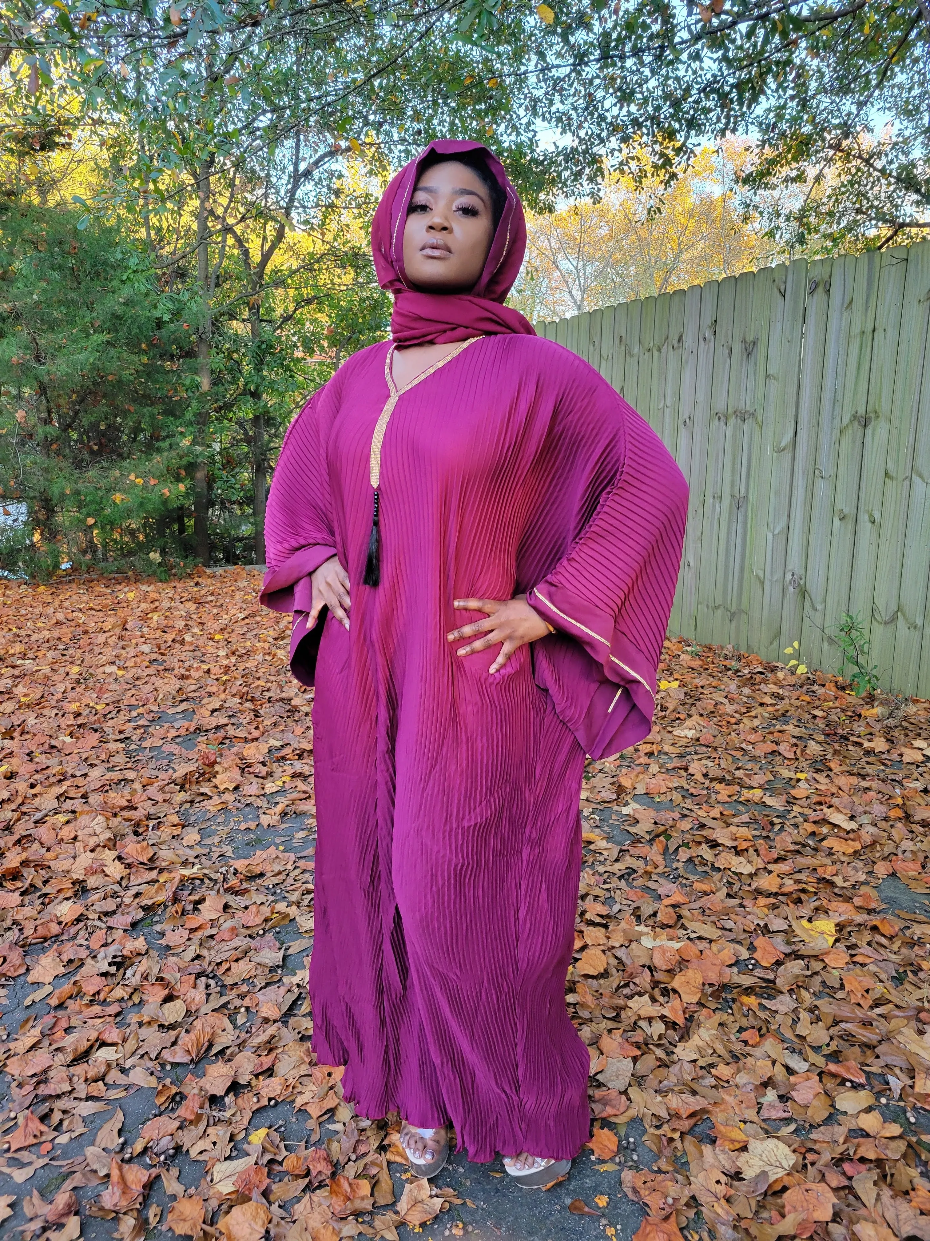 Malaika Burgundy African Ribbed Kaftan Dress - DPXDK21