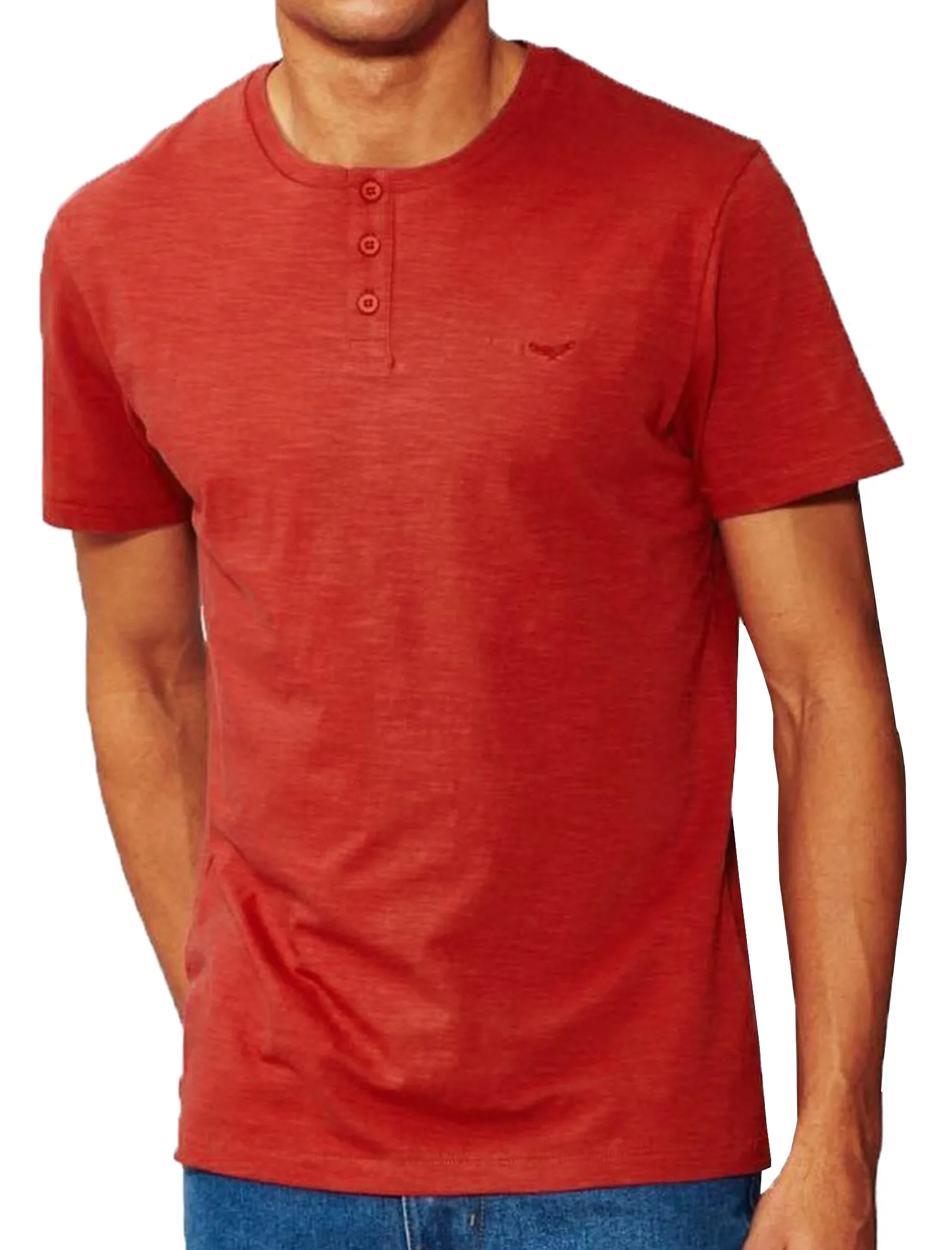 Mens Cody Slub Granddad Style T-Shirt in Red