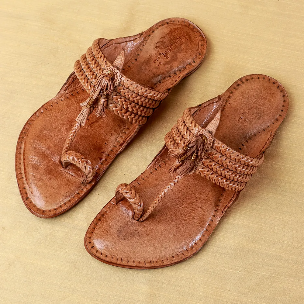 Men's Genuine Leather Kolhapuri Chappal - Classic Legno Brown
