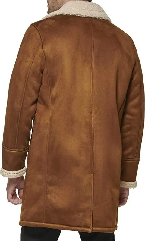 Men's Tan Brown Suede Shearling Leather Coat