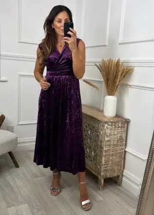 Mirabella Purple Velvet Wrap Midi Dress