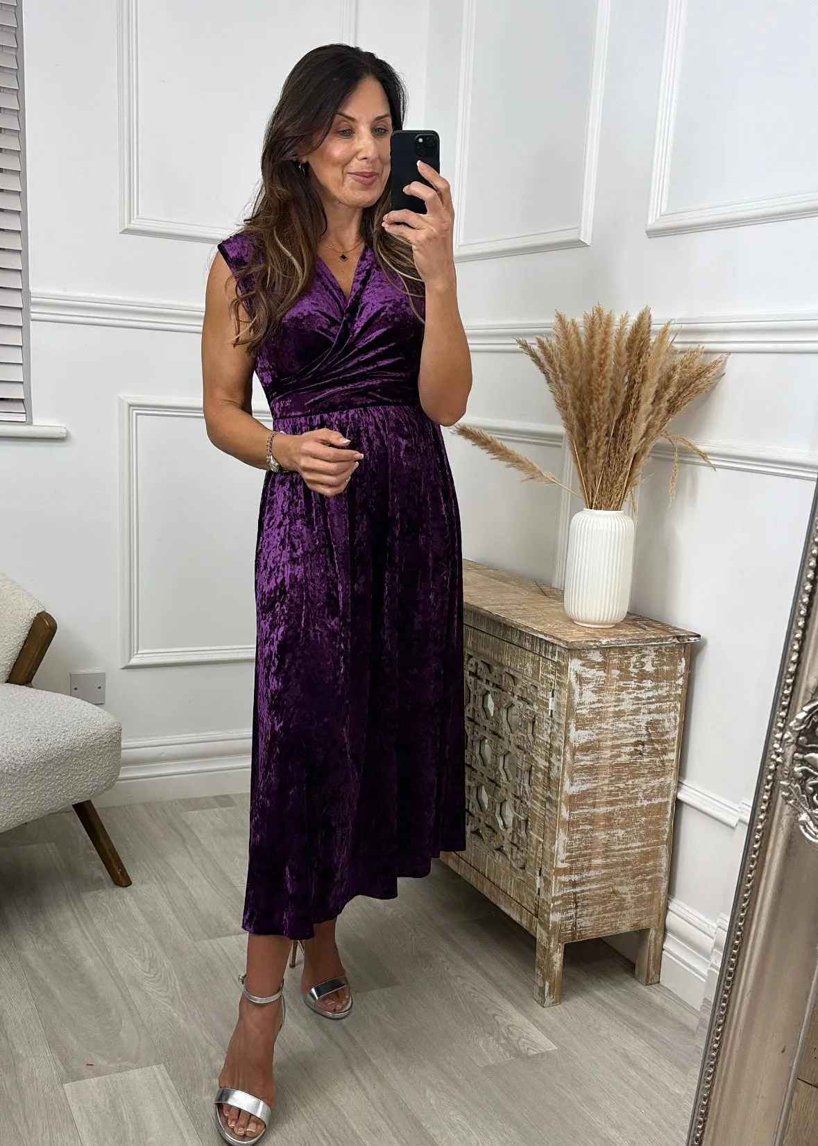 Mirabella Purple Velvet Wrap Midi Dress