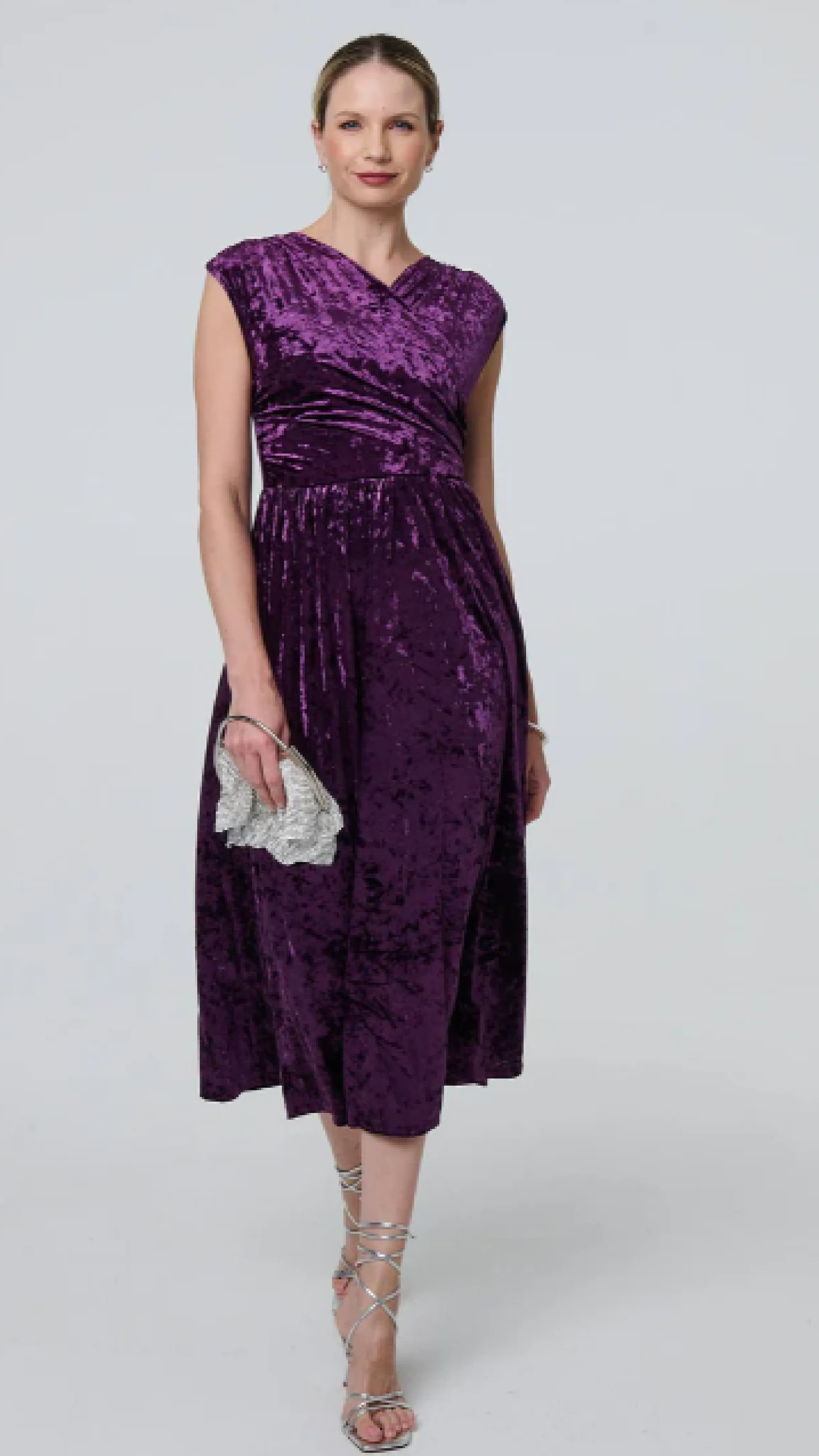 Mirabella Purple Velvet Wrap Midi Dress