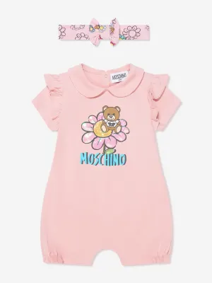 Moschino Baby Girls Romper And Headband Gift Set in Pink