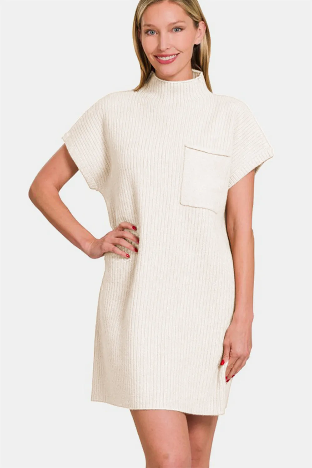 MQTIME  -  Zenana Short Sleeve Sweater Mini Dress