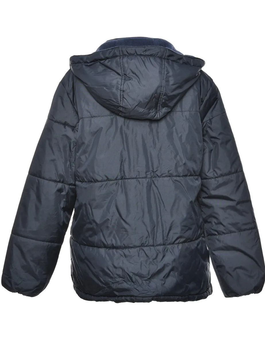 Navy & Pink Zip-Front Two-Tone Puffer Jacket - L