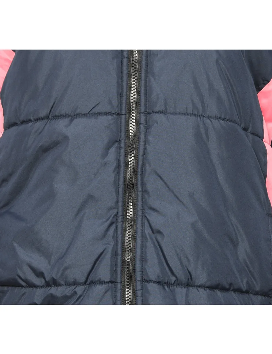Navy & Pink Zip-Front Two-Tone Puffer Jacket - L