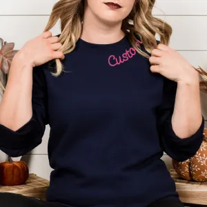 Navy Blue Custom Embroidered Crewneck Sweatshirt - Personalized Chain Stitch