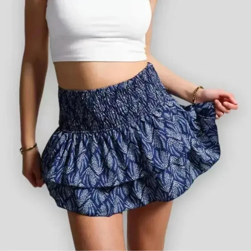 New Floral Pleated Short Skirt Vacation Boho Miniskirt Sexy Girl Y2k Skirts Mujer Ruffle Edge Printed Skirt Women Fashion New Floral Pleated Short Skirt Female