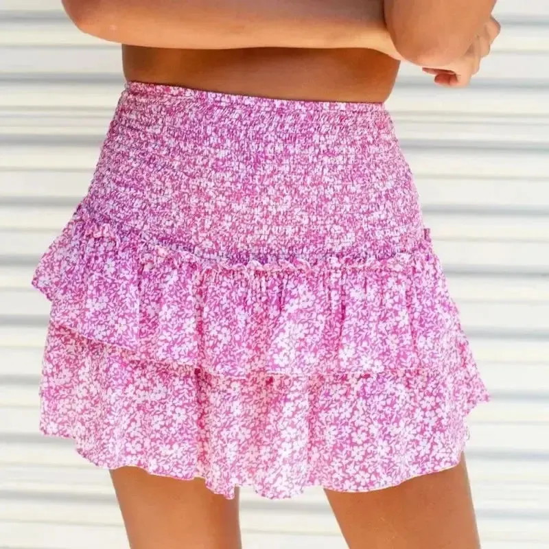 New Floral Pleated Short Skirt Vacation Boho Miniskirt Sexy Girl Y2k Skirts Mujer Ruffle Edge Printed Skirt Women Fashion New Floral Pleated Short Skirt Female
