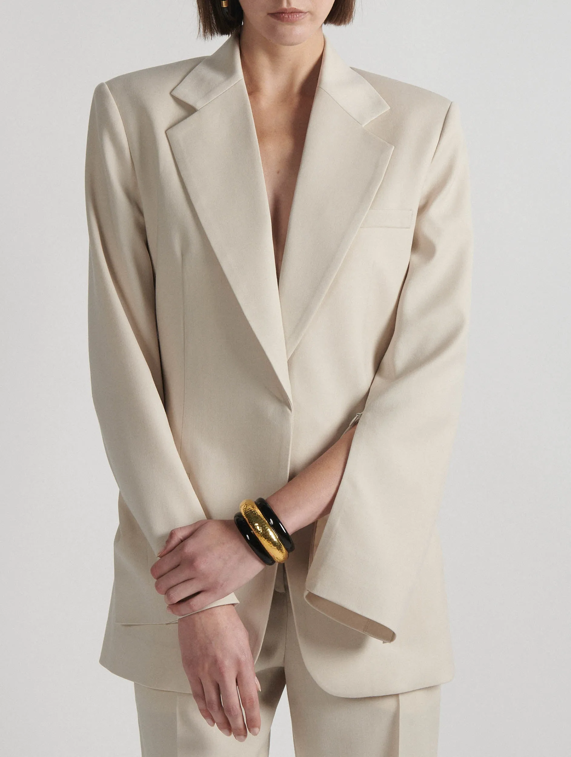 Off-white stretch wool gabardine suit jacket