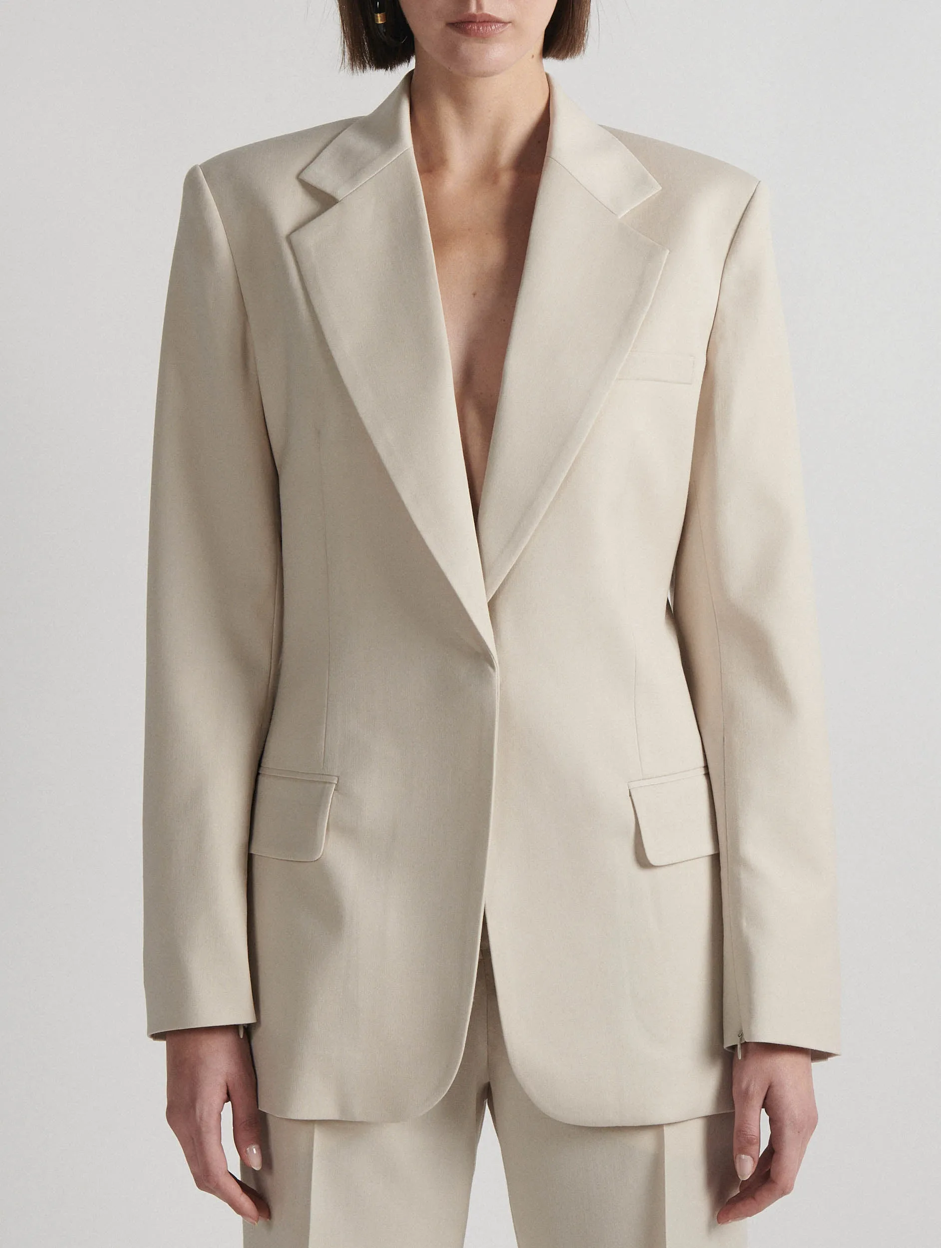 Off-white stretch wool gabardine suit jacket
