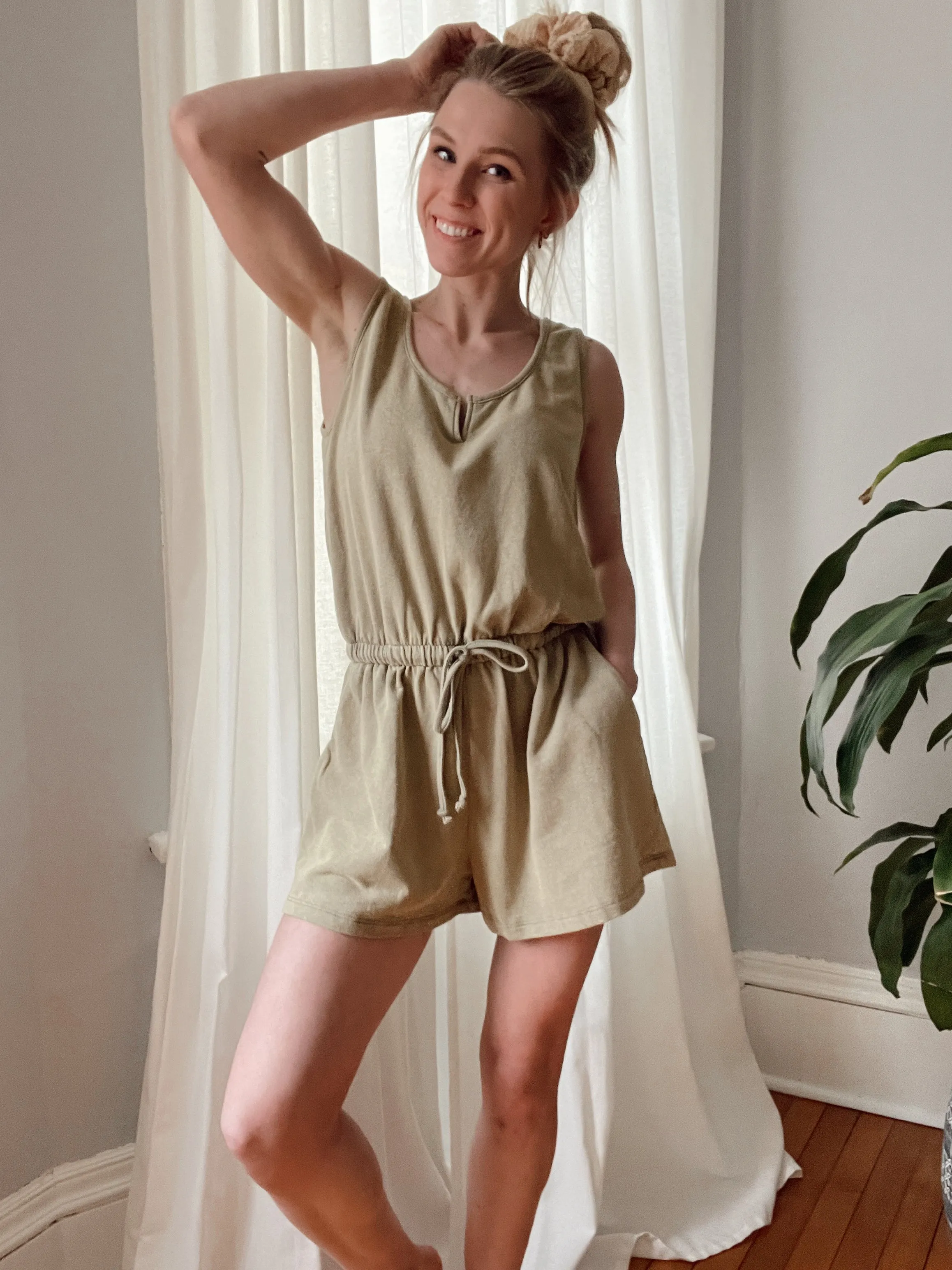 Olive French Terry Knit Romper