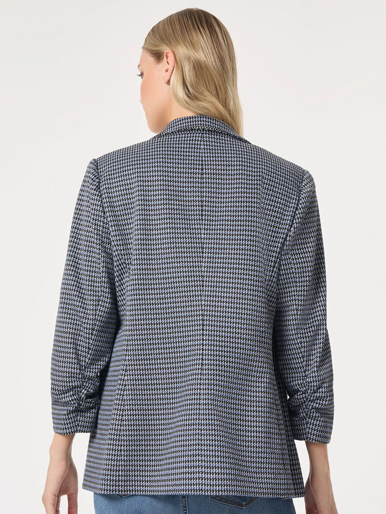 Petite Notch Collar Open Front Houndstooth Jacket