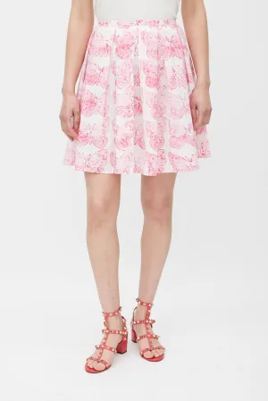 Pink & White Cotton Printed Pleated Skirt