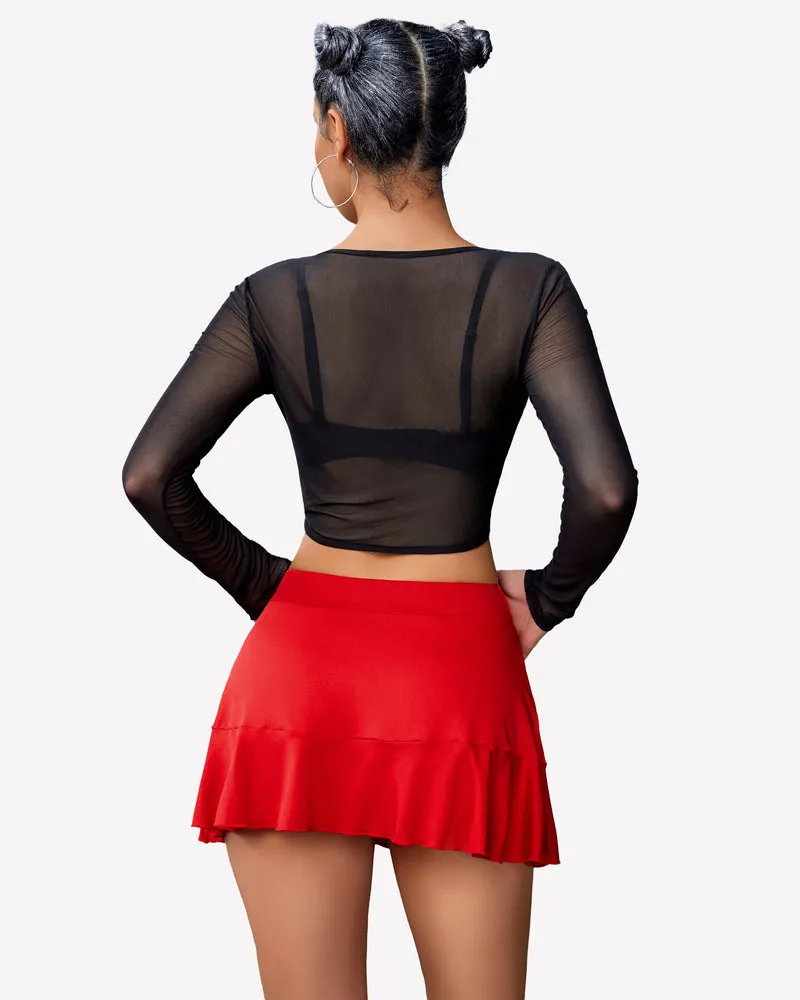Pleated Drawstring Wrap Ruffle Mini Skirt