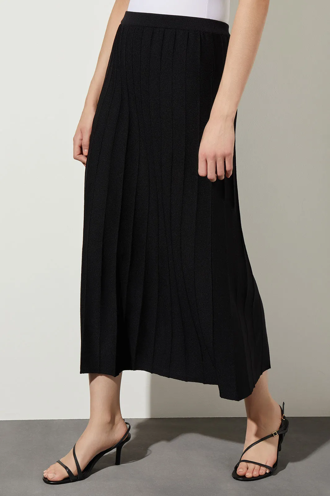 Pleated Soft Knit Maxi Skirt, Black