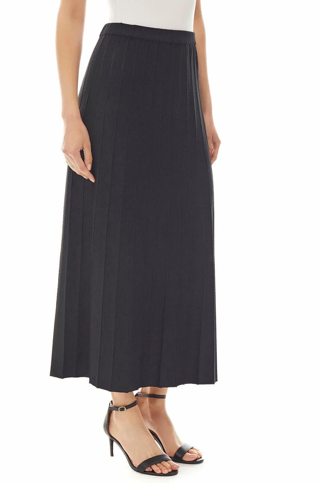 Pleated Soft Knit Maxi Skirt, Black