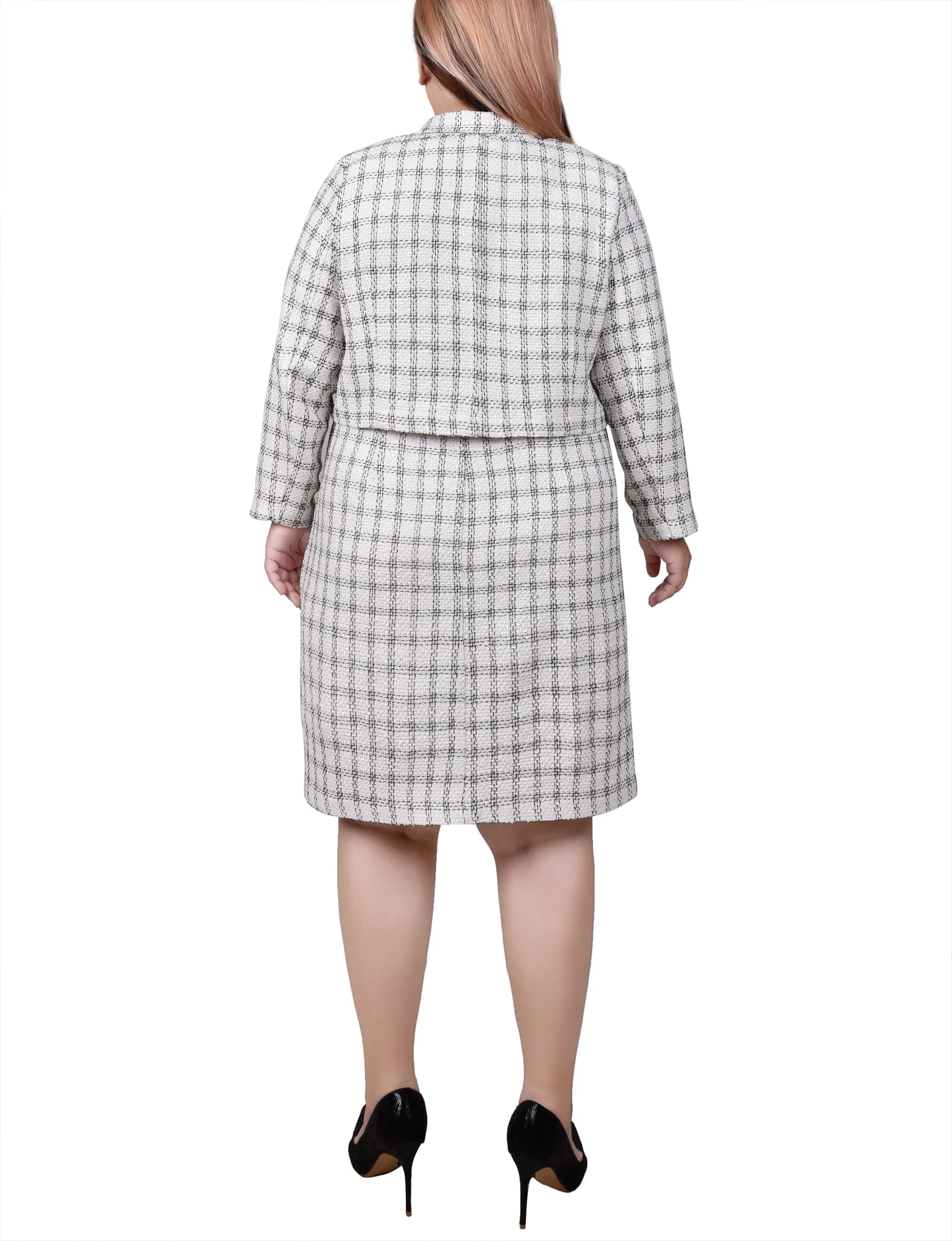 Plus Size Long Sleeve Tweed Dress Set