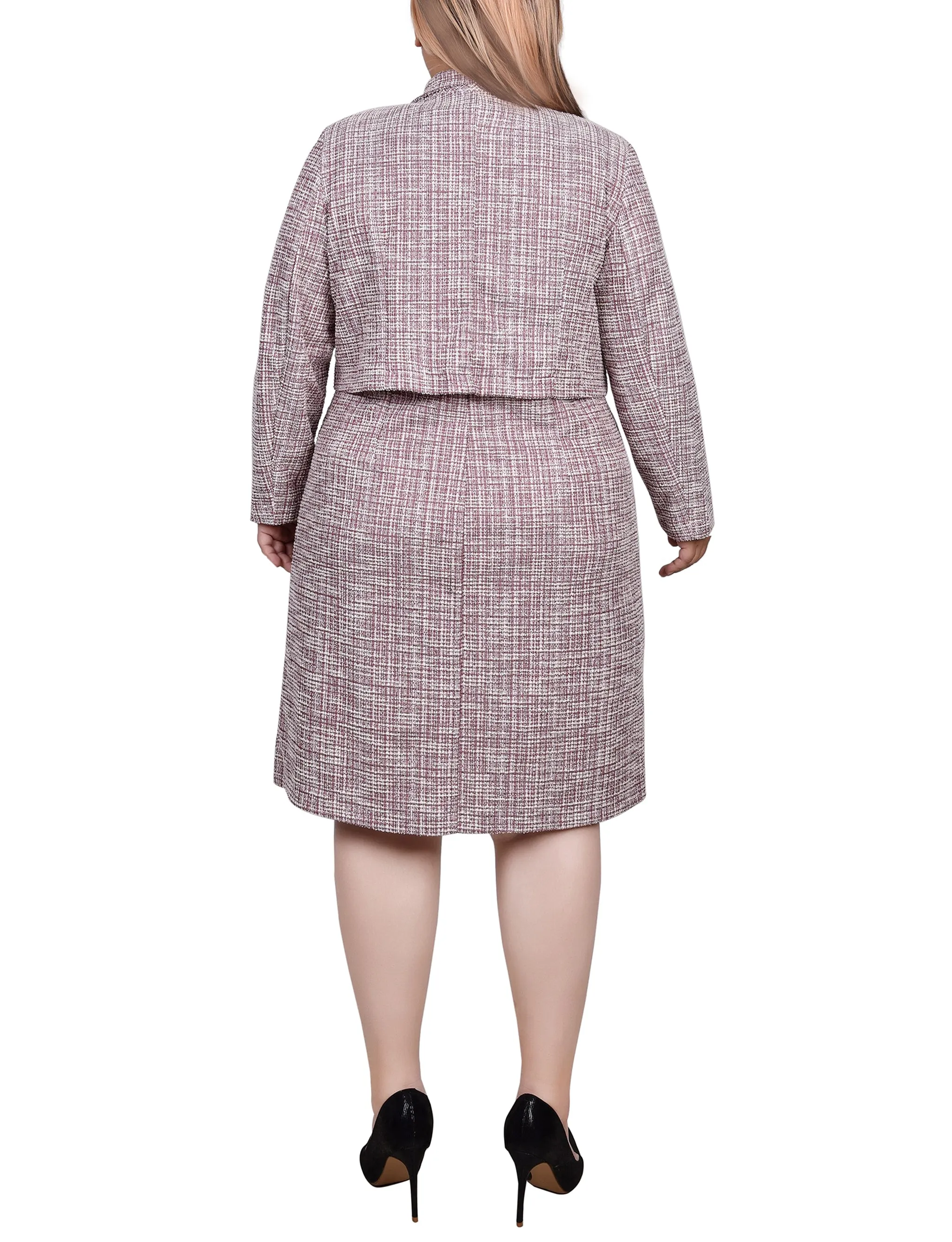 Plus Size Long Sleeve Tweed Dress Set