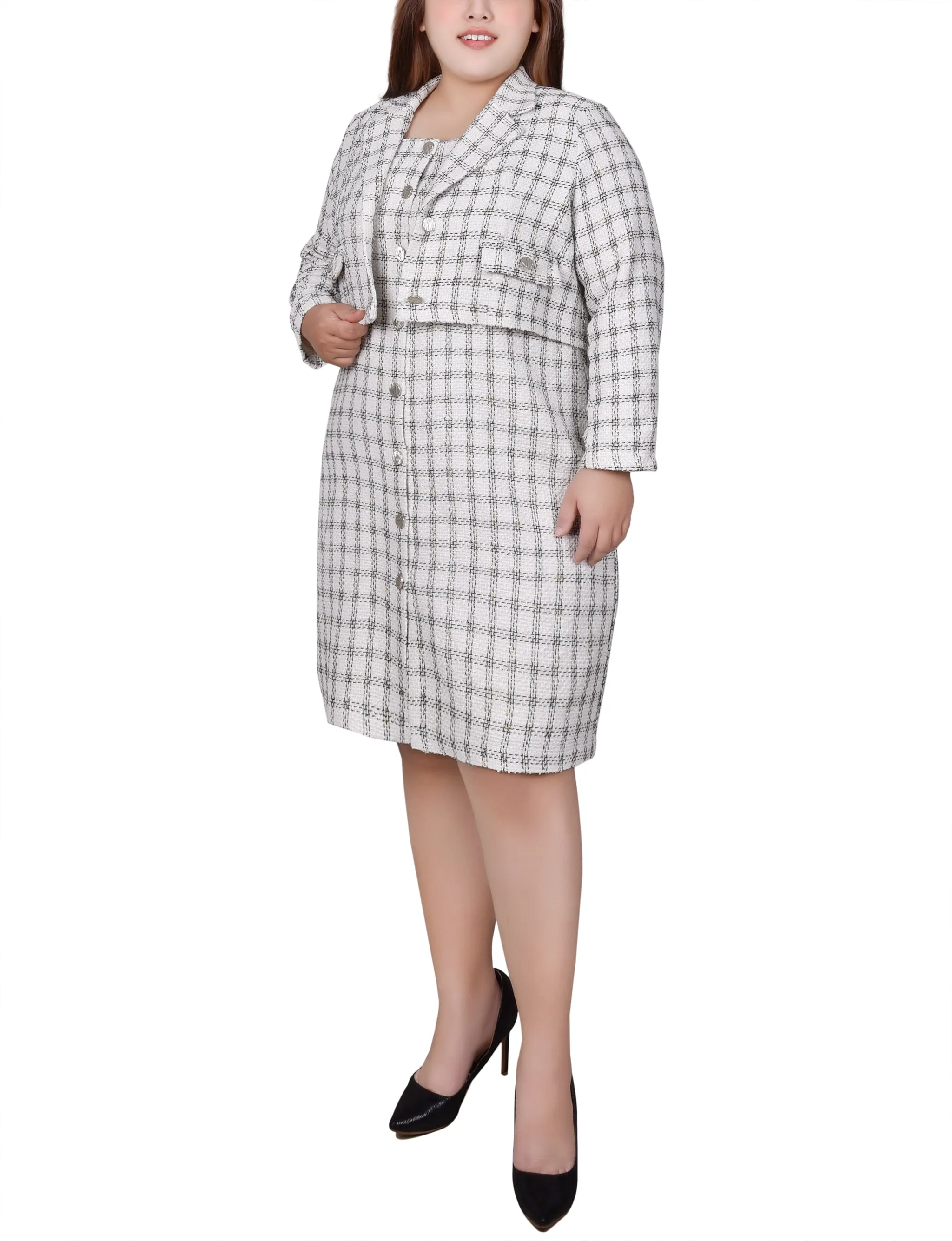 Plus Size Long Sleeve Tweed Dress Set