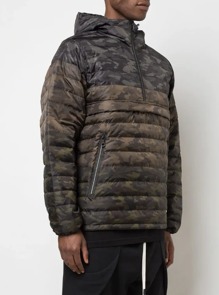 QUARTER ZIP PUFFER JACKET MIX GREEN CAMO