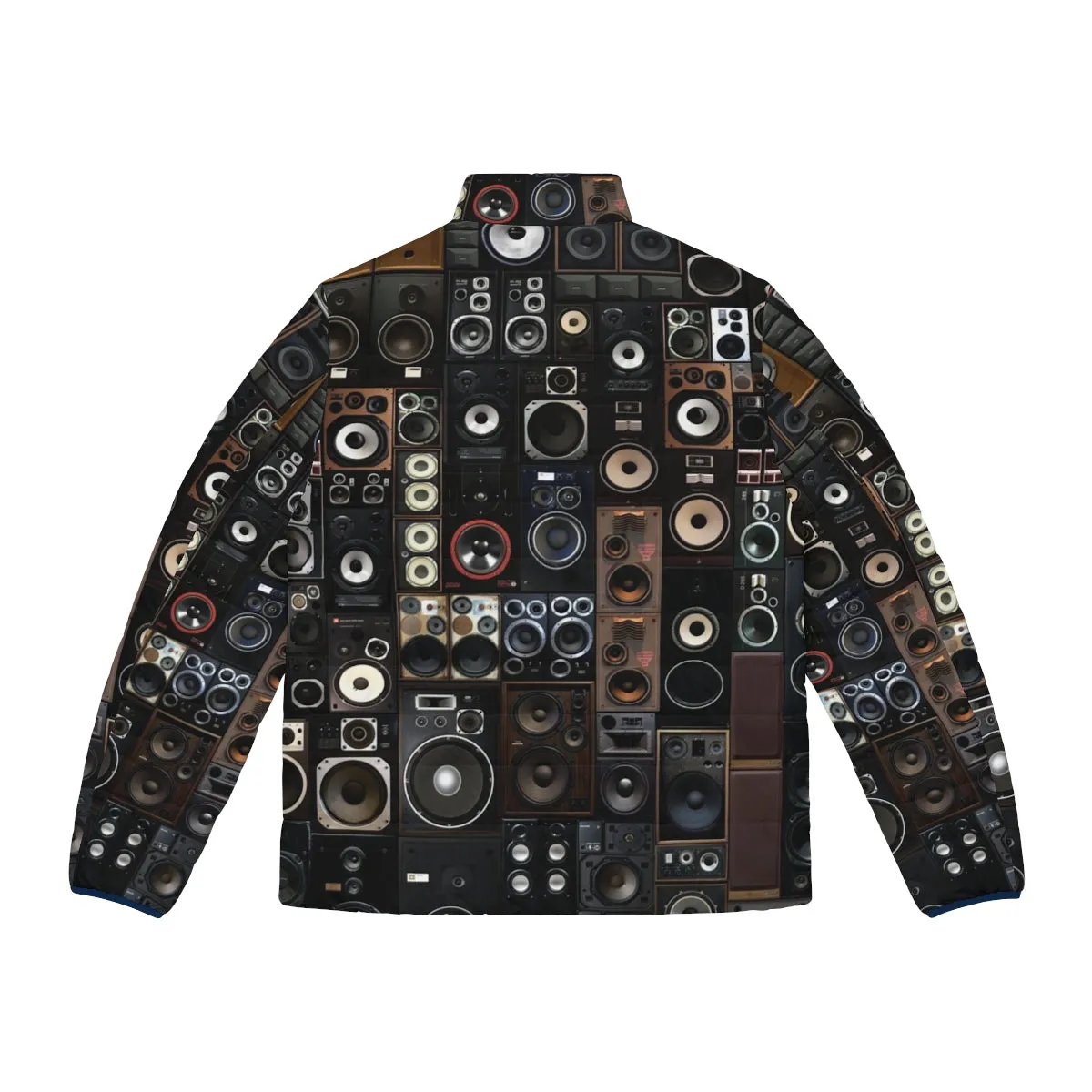 "Vintage Speaker Puffer Jacket: Geometric Audio Fashion"