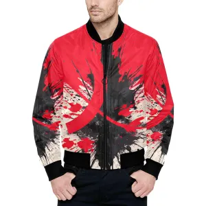 Red & Black Abstract Paint Splashes Quilted Bomber Jacket